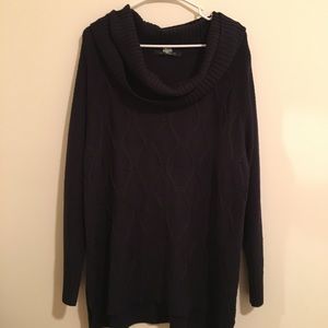 Navy blue cable knit turtleneck